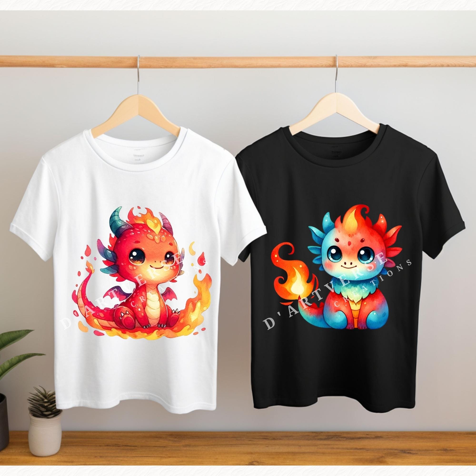 Watercolor Baby Dragon Clipart Bundle Cute Fantasy Fire Dragons ...