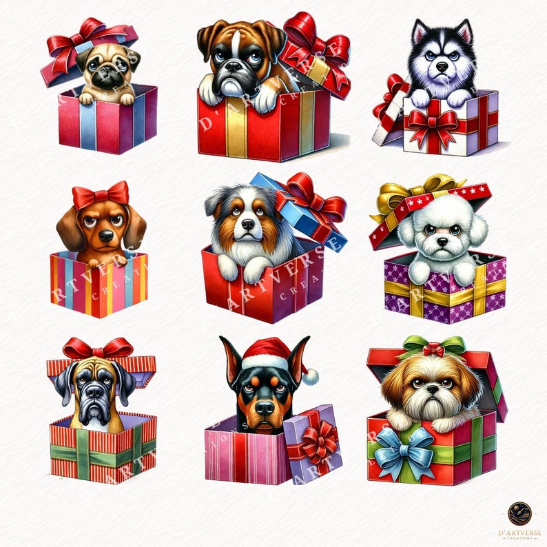 Grumpy Dog Christmas Clipart Bundle Watercolor Holiday Puppy PNG ...