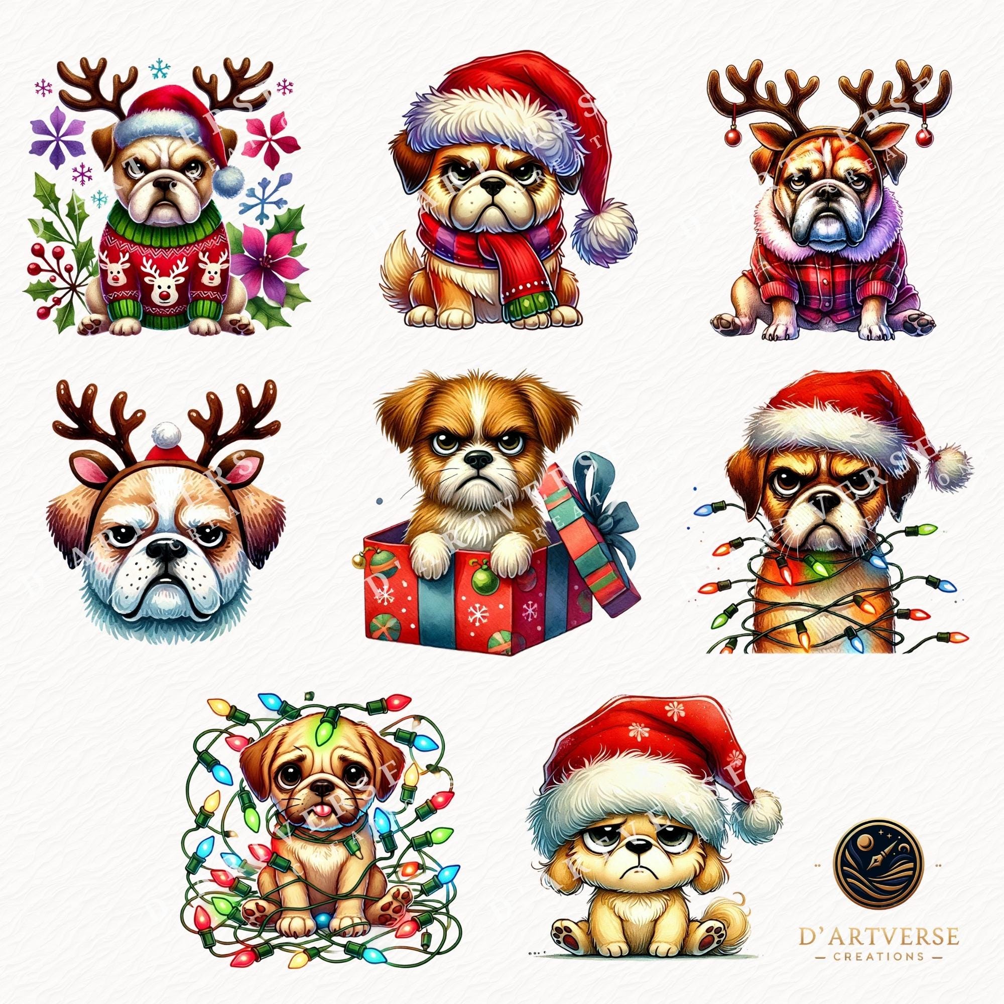 Grumpy Dog Christmas Clipart Bundle Holiday Pets PNG Funny ...