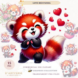 Rode panda Valentine clipart bundel schattige dieren PNG romantische hart stickers digitale download decor van de kwekerij liefde papier ambachtelijke afdrukbaar ontwerp