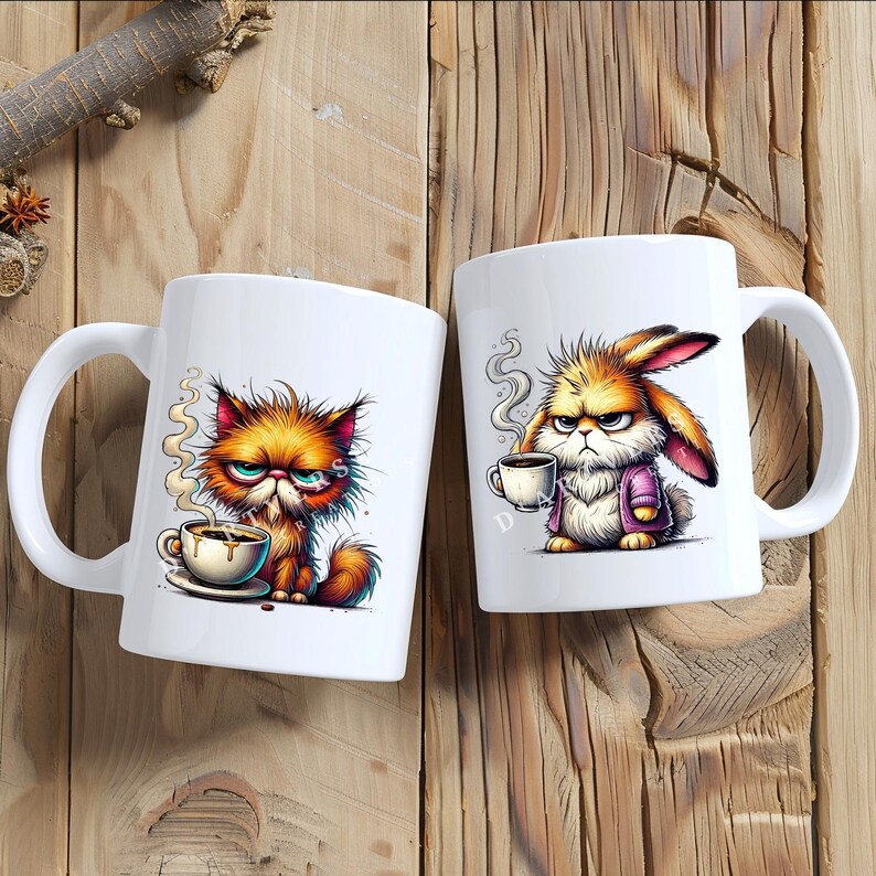 Grumpy Animal Coffee Clipart Bundle Watercolor Funny Animal PNG Coffee ...