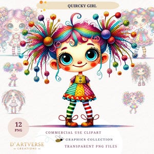 Cute Quirky Girl Clipart Watercolor Funny Girl Graphics Printable High Quality Png Digital Download Paper Craft Junk Journal Kids Design Mug