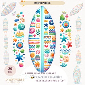 Watercolor Surfboard Clipart Bundle Beach Surfing PNG Digital Download Printable Sublimation Summer Coastal Paper Craft Shirt Design Graphic