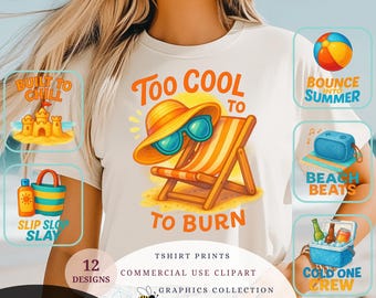 Summer Beach Clipart Bundle Tropical Funny Quotes PNG Sublimation Beach Tshirt Design Mugs Stickers Printable Digital Download Paper Craft