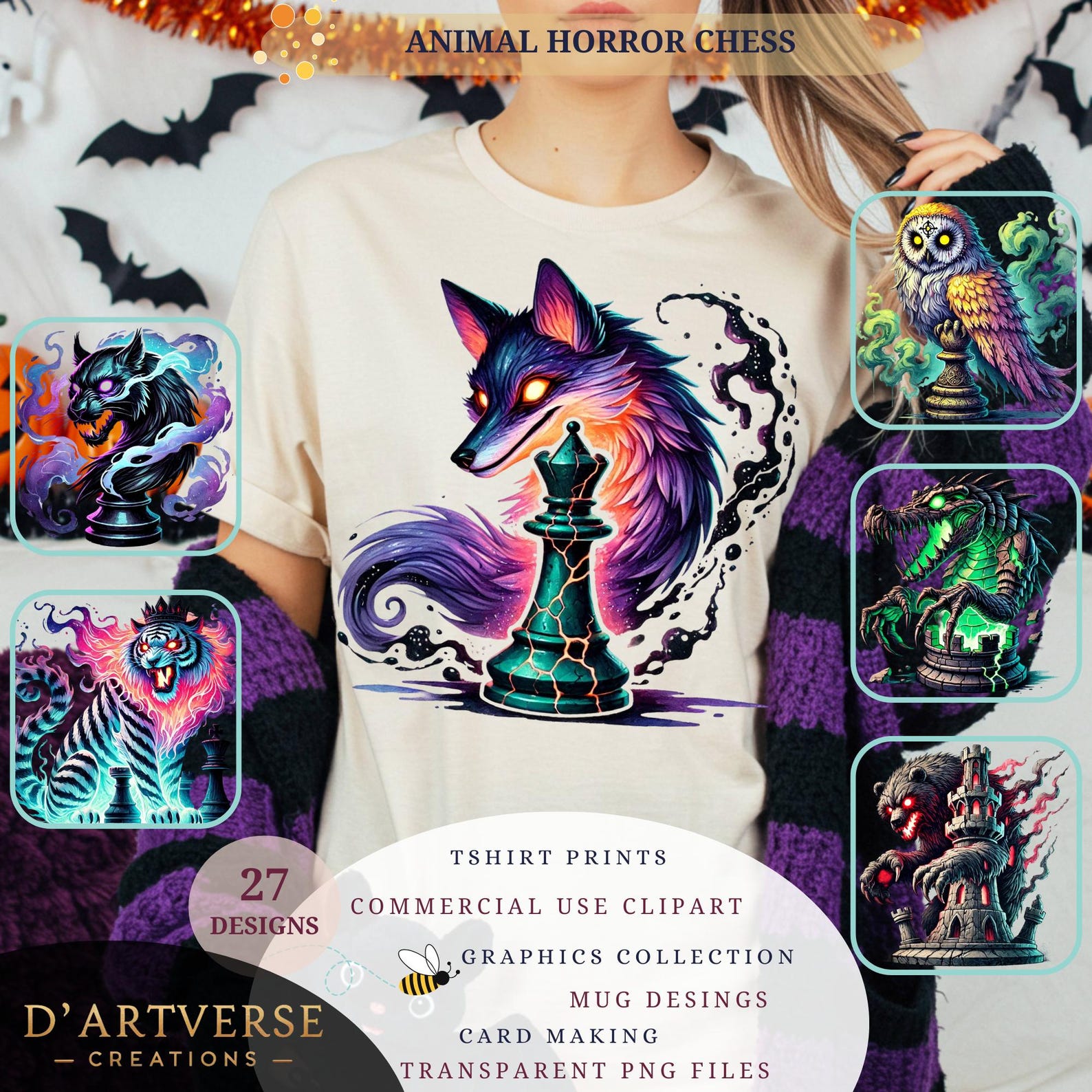 Chess Horror Horror Animal Chess Clipart Bundle Gothic Fantasy PNG Dark Chess Piece ...