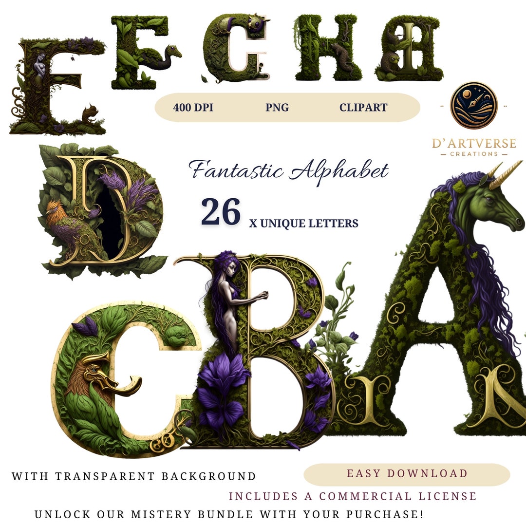 Magical Alphabet Clipart Fantasy Creatures Letters Digital Download ...