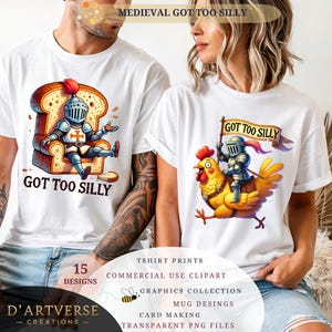 Funny Medieval Clipart Bundle Knight Wizard Dragon PNG Silly Fantasy Characters Digital Download Tshirt Design Prints Mug Graphics Scrapbook