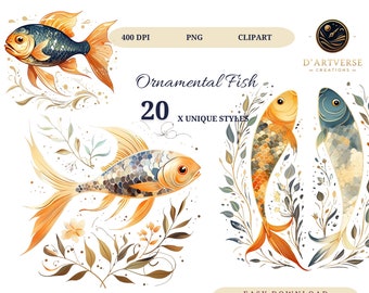 Watercolor Ornamental Fish Clipart Bundle Fish Illustrations Aquarium Fish Png Aquatic Art Printable Koi Carp Png Goldfish Invitation Png