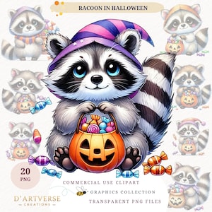 Bundle de cliparts aquarelle Halloween automne animal mignon PNG en téléchargement numérique carte imprimable fabrication papier artisanat chemise Design Mug impressions