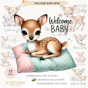 Watercolor Deer Clipart Baby Woodland Fawn Forest Animal Graphics Cute Deer Nursery PNG Digital Download Baby Shower Card Shirt Design Print