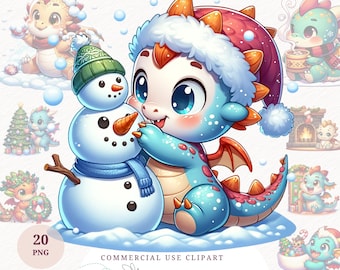 Christmas Dragon Clipart Cute Xmas Clipart Festive Holiday Digital Illustration Bundle Cute Dragon Graphics Xmas Baby Art Print Baby Dragon