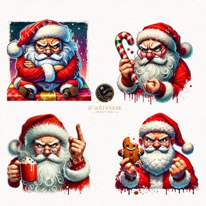 Funny Grumpy Santa Clipart Bundle Watercolor Christmas Santa ...