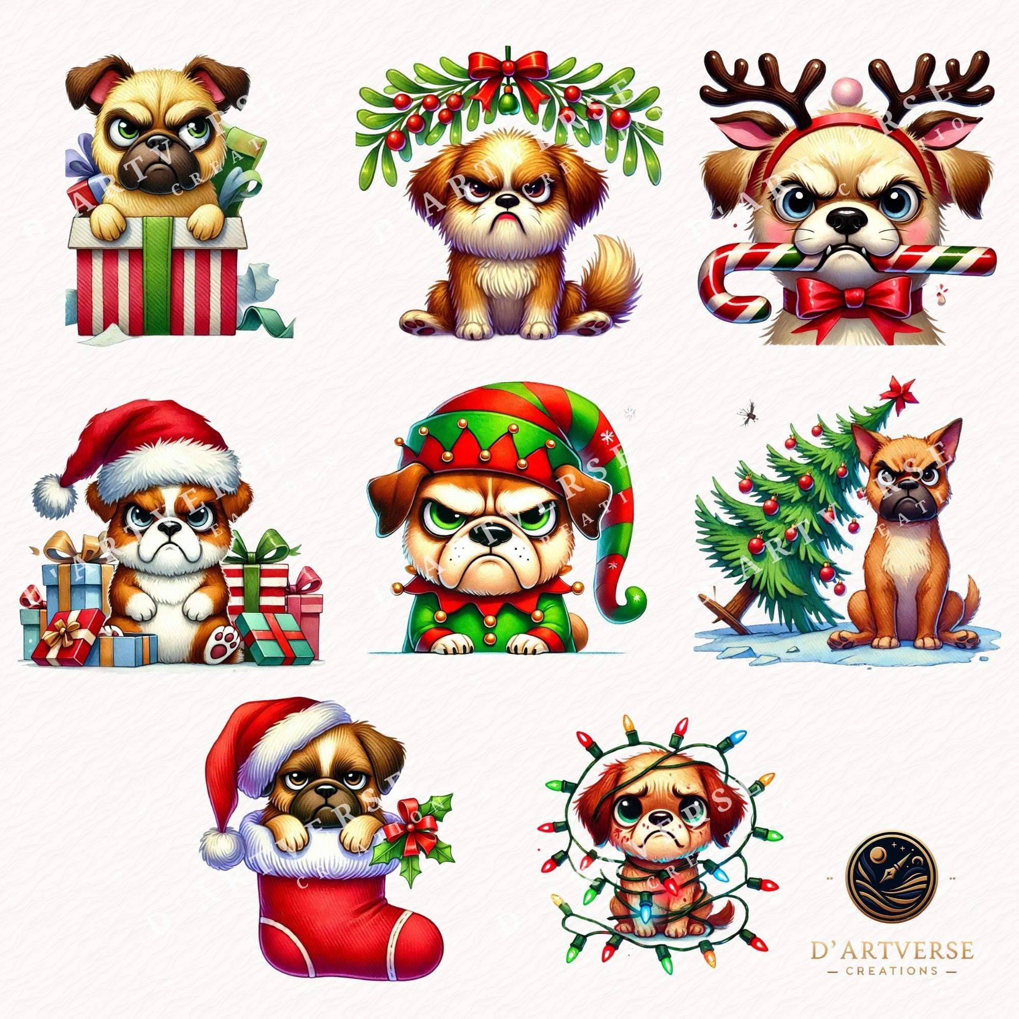 Grumpy Dog Christmas Clipart Bundle Holiday Pets PNG Funny ...