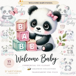 Baby Panda Clipart Bundle Watercolor Bear PNG Cute Nurse Animal Art Digital Download Baby Shower Printable Patel Boy Girl Card Design Shirt