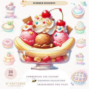 Delicious Clipart Pastel Sweets Summer Graphics Birthday Sweets Treats PNG Candy Ice Cream Cupcake PNG Watercolor Printable Paper Craft Card