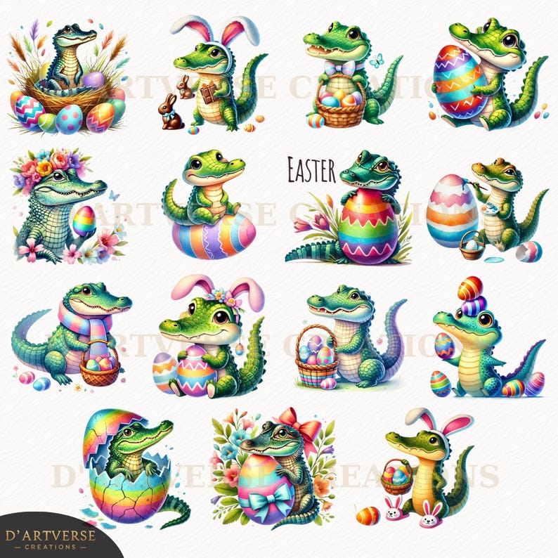 Lustige Krokodil Ostern Clipart Png niedlich Afrika Tiere Kunst Safari Aquarell Cartoon Alligator Digitaler Download Shirt Design Papier Handwerk Becher Bild 9