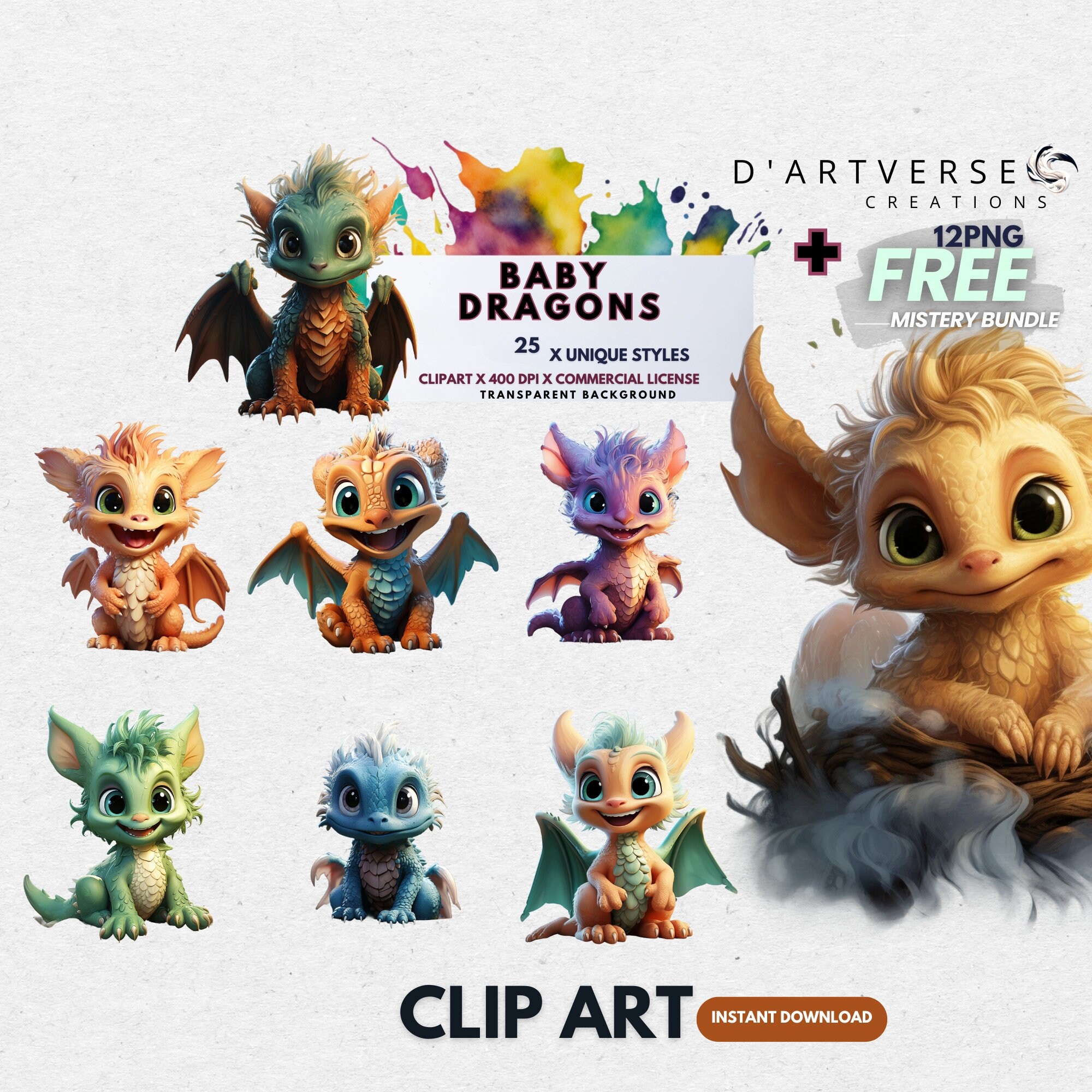 Baby Dragon Clipart Cute Dragon Fantasy Clipart Baby Animal Png ...