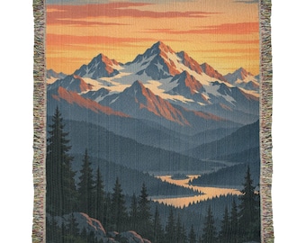 Mountain Sunrise Woven Cotton Throw Blanket