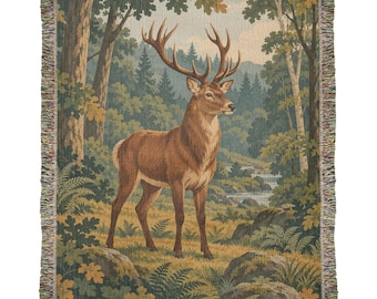 Forest Stag Woven Cotton Throw Blanket