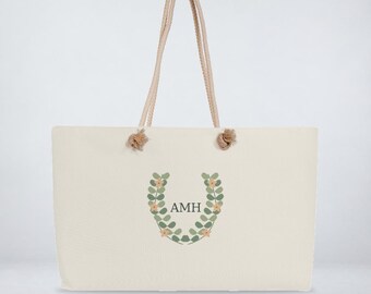 Personalized Botanical Monogram Weekender Bag with Rope Handles