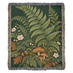 Woodland Garden Woven Cotton Throw Blanket with Ferns