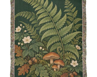 Woodland Garden Woven Cotton Throw Blanket with Ferns