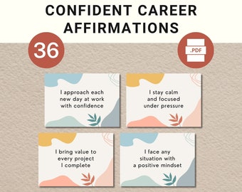 Confident Career Affirmations, 36 Printable Cards, Daily Motivation for Job Success, Workplace Confidence Booster, Empowered Women