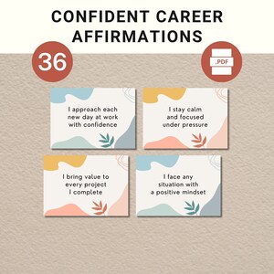 Zelfverzekerde carrièreaffirmaties, 36 afdrukbare kaarten, dagelijkse motivatie voor werksucces, zelfvertrouwen op de werkplek, mondige vrouwen