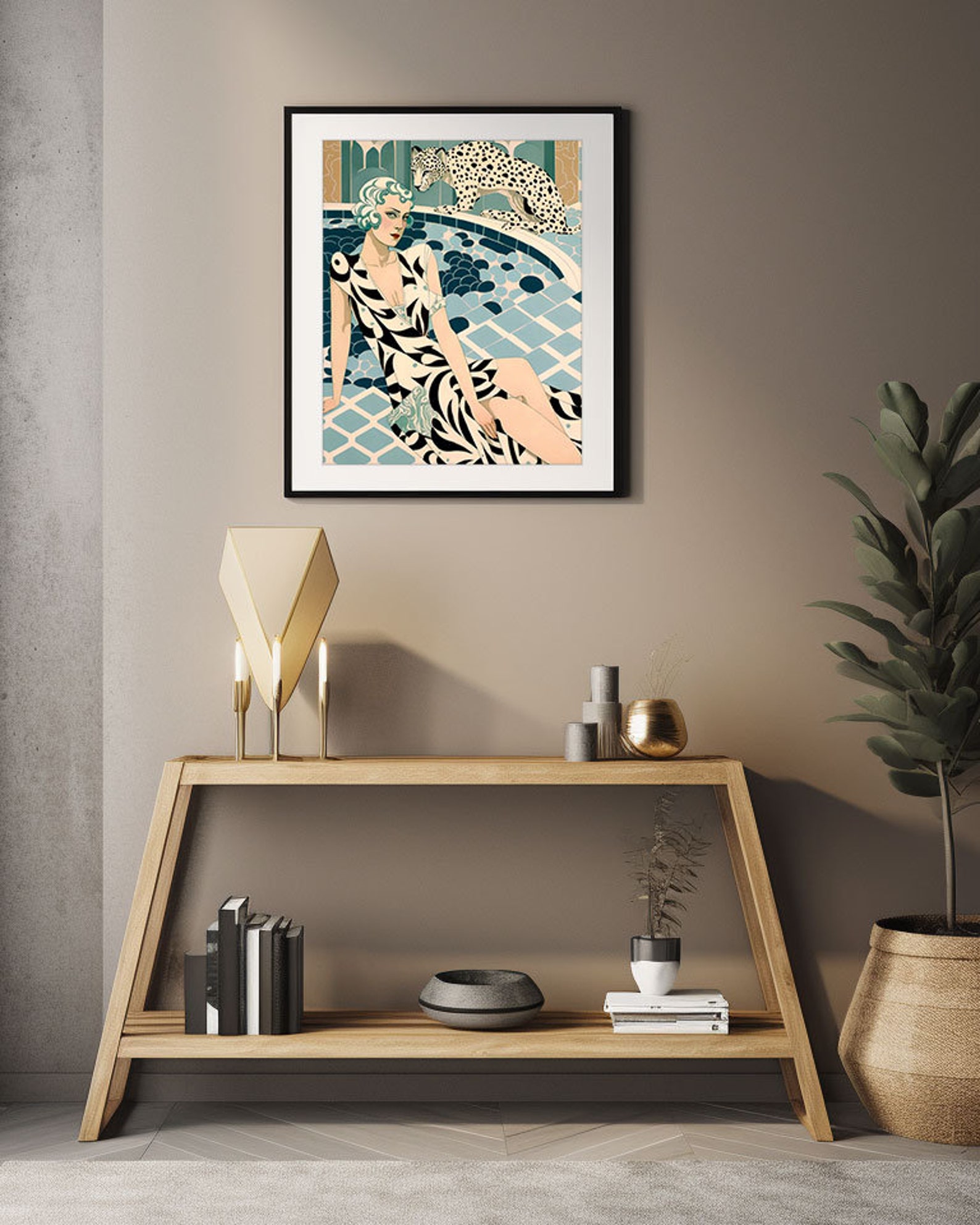 Modern Art Deco Print, Retro Glam Fashion, Eclectic Punk Boho Decor