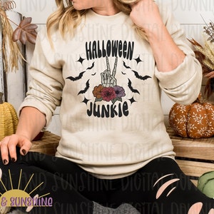 Halloween Junkie, digitale Designs, Sublimation, DTF, gruseliges T-Shirt, Halloween Sweatshirt, gruseliges T-Shirt, gruseliges T-Shirt