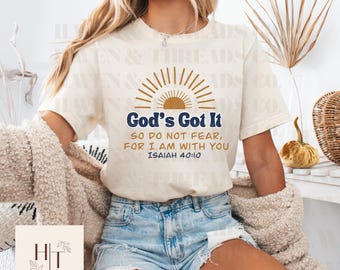 Dios lo tiene PNG / Diseño de camiseta cristiana / Sublimación de fe PNG / Descarga digital cristiana inspiradora