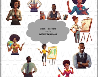 Schwarze Lehrer, BUNDLE von 10 hochwertigen, einzigartigen Designs, bereit für die kommerzielle Nutzung, transparente Hintergründe, DIGITALE DOWNLOADS