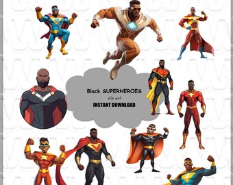 Schwarze Superhelden, BUNDLE von 10 hochwertigen, einzigartigen Designs, bereit für die kommerzielle Nutzung, transparenter Hintergrund, DIGITALE DOWNLOADS