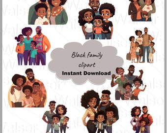 Black family clipart, BUNDLE of 10 high-quality, unique designs, ready for commercial use, transparent backgrounds, DIGITAL DOWNLOADS