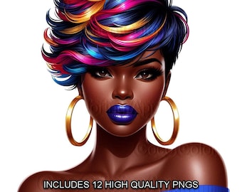 Clip Art Bundle | Black Women PNG Files | Transparent Background | PLR Graphics for Small Businesses & POD Designers | Digital Download