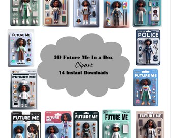 3D Future Me Dolls in einer Box Clipart, BUNDLE von 14 hochwertigen, einzigartigen Designs, transparenter Hintergrund, DIGITALE DOWNLOADS