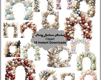 Party Balloon Arches BUNDLE Clipart mit 18 hochwertigen, einzigartigen Designs, transparenten Hintergründen, DIGITAL DOWNLOADS