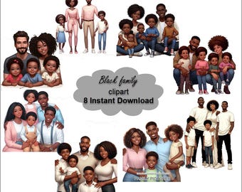 Schwarze Familie Clipart, BUNDLE aus 8 hochwertigen, einzigartigen Designs, bereit für den kommerziellen Gebrauch, transparenter Hintergrund, DIGITALE DOWNLOADS