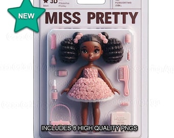 3D Miss Pretty Dolls in a box Clipart, BUNDLE von 8 hochwertigen, einzigartigen Designs, transparenter Hintergrund, DIGITAL DOWNLOADS