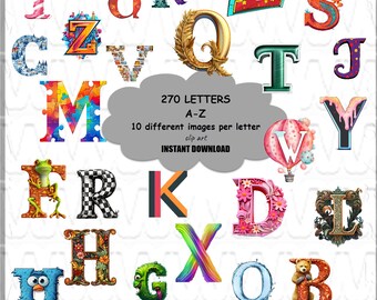 270 A-Z BUNDLE mit 270 hochwertigen, einzigartigen Designs, bereit für den kommerziellen Gebrauch, transparenter Hintergrund, DIGITALE DOWNLOADS