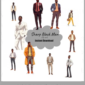 Sharp Black Man clipart, BUNDLE of 10 high-quality, unique designs, ready for commercial use, transparent backgrounds, DIGITAL DOWNLOADS