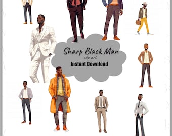 Sharp Black Man Clipart, BÜNDEL von 10 hochwertigen, einzigartigen Designs, bereit für die kommerzielle Nutzung, transparente Hintergründe, DIGITALE DOWNLOADS
