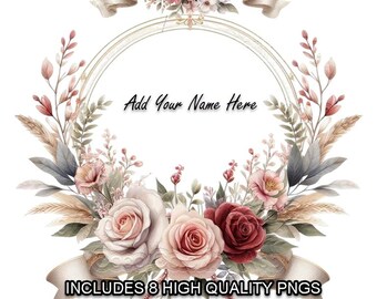 Blumen Clipart - Digital Blumen Clipart - Rosenkranz PNG - Hochzeitseinladung Clipart - Teekanne Clipart - Digital Download - Digital Art