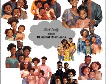10 schwarze Familie Clipart, BUNDLE von 10 hochwertigen, einzigartigen Designs, bereit für den kommerziellen Gebrauch, transparenter Hintergrund, DIGITALE DOWNLOADS