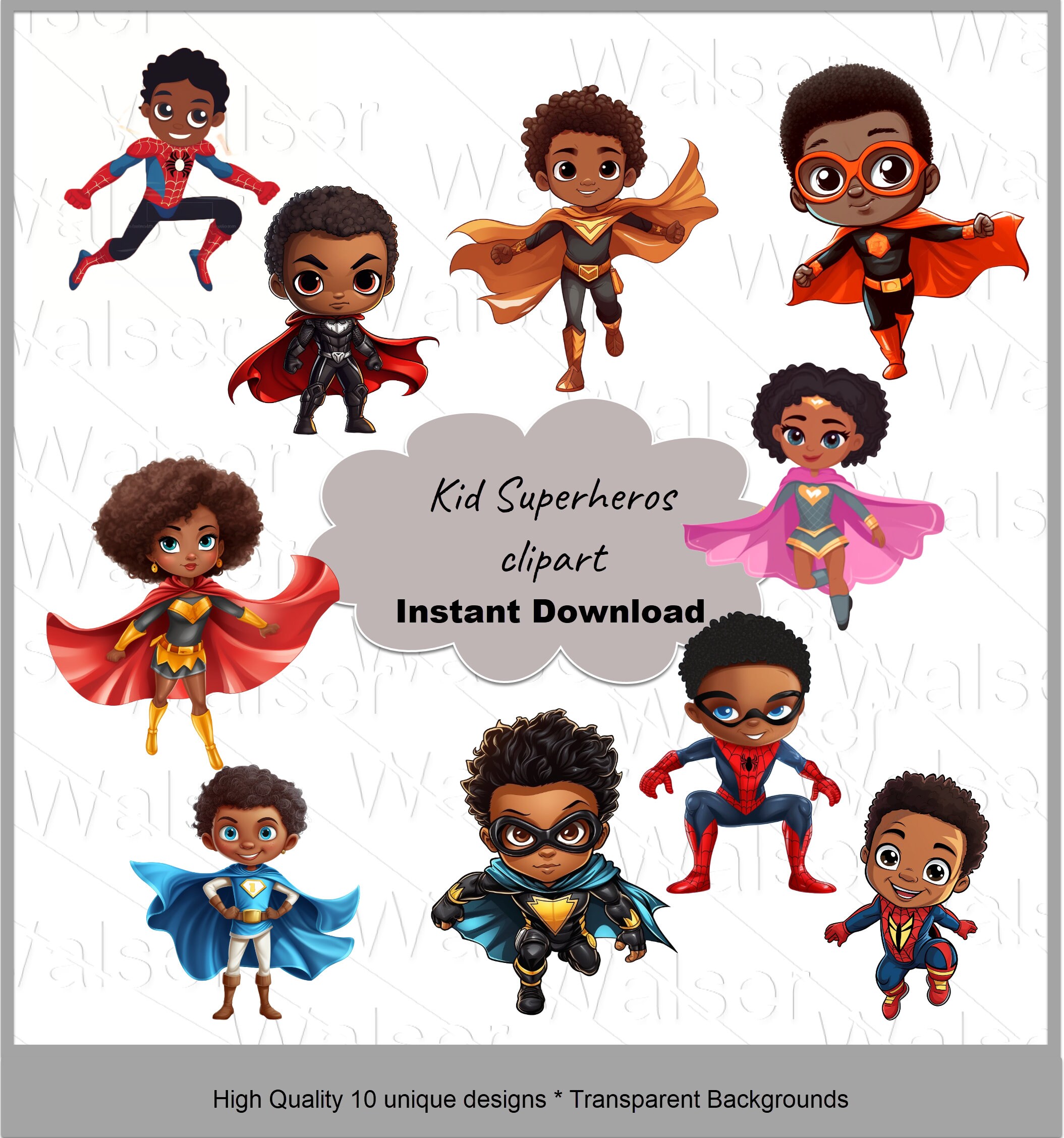 Superhero Kids, BUNDLE of 10 high-quality, unique designs, ready for commercial use, transparent backgrounds, DIGITAL DOWNLOADS