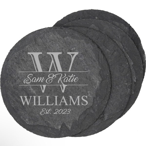 Custom Logo Engraved Round Slate Coaster, Custom Logo Coasters - Round Coaster with Logo - Personalized Round Slate Coaster