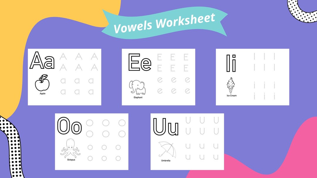 Printable Vowels Tracing Handwriting Practice Learning - Etsy