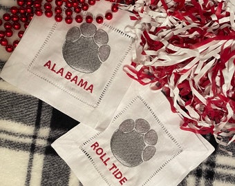 Embroidered Cocktail Napkins, Iron Bowl Embroidered Cocktail Napkins, Alabama Football Cocktail Napkins, Auburn Cocktail Napkins