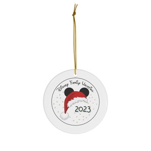 Disney Inspired Christmas Ceramic Ornament, Disney Family Vacation, Mickey Santa Hat