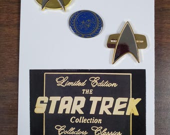Set of 3 Star Trek Next Gen/Voyager Comm Badge, UFP Hollywood Pins
